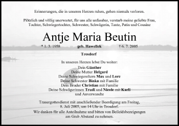 Anzeige von Antje Maria Beutin von MGO