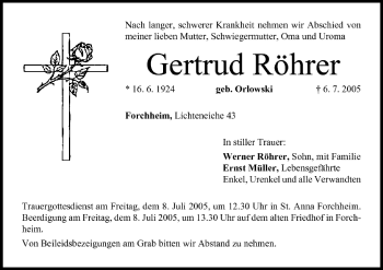 Anzeige von Getrud Röhrer von MGO