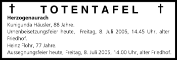 Anzeige von Totentafel vom 08.07.2005 von MGO