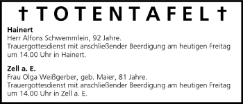 Anzeige von Totentafel vom 08.07.2005 von MGO