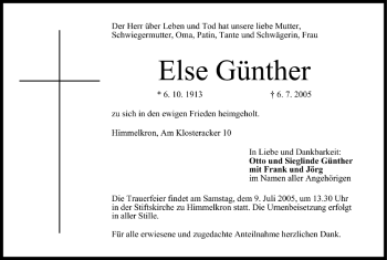 Anzeige von Else Günther von MGO
