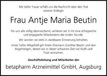 Anzeige von Antje Maria Beutin von MGO