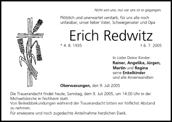 Anzeige von Erich Redwitz von MGO