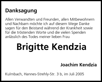 Anzeige von Brigitte Kendzia von MGO