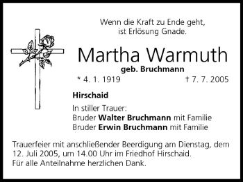 Anzeige von Martha Warmuth von MGO