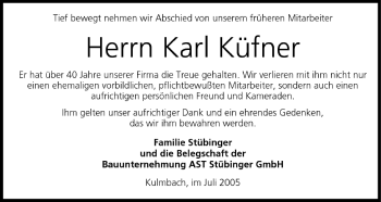 Anzeige von Karl Küfner von MGO
