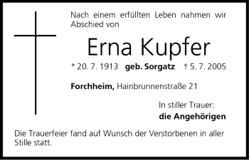 Anzeige von Erna Kupfer von MGO
