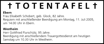 Anzeige von Totentafel vom 09.07.2005 von MGO