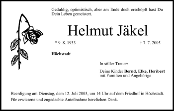 Anzeige von Helmut Jäkel von MGO