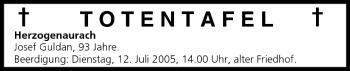 Anzeige von Totentafel vom 11.07.2005 von MGO