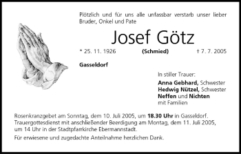 Anzeige von Josef Götz von MGO