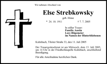 Anzeige von Else Strebkowsky von MGO