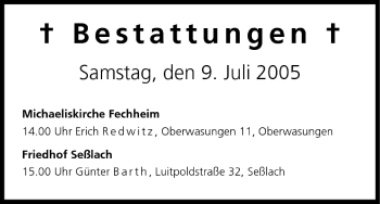 Anzeige von Bestattungen vom 09.07.2005 von MGO
