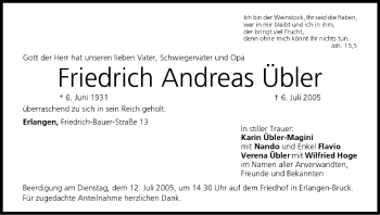Anzeige von Friedrich Andreas Übler von MGO