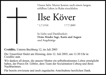 Anzeige von Ilse Köver von MGO