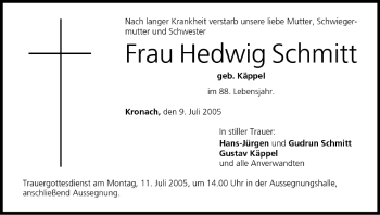 Anzeige von Hedwig Schmitt von MGO