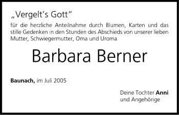 Anzeige von Barbara Berner von MGO