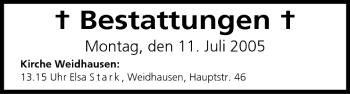 Anzeige von Bestattungen vom 11.07.2005 von MGO
