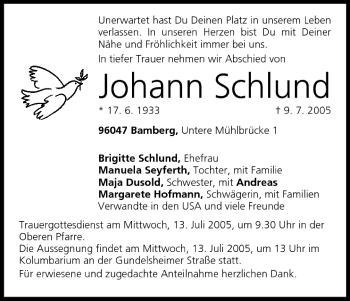 Anzeige von Johann Schlund von MGO
