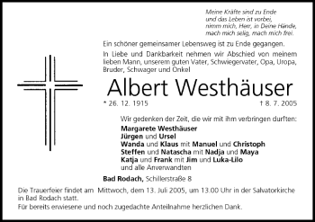 Anzeige von Albert Westhäuser von MGO