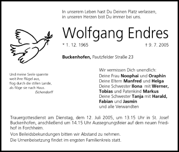 Anzeige von Wolfgang Endres von MGO
