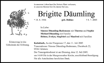 Anzeige von Brigitte Däumling von MGO