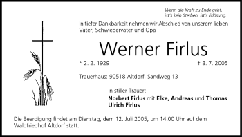Anzeige von Werner Firlus von MGO