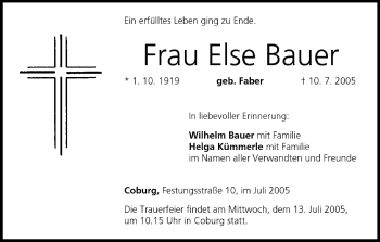 Anzeige von Else Bauer von MGO