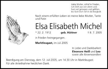 Anzeige von Elsa Elisabeth Michel von MGO