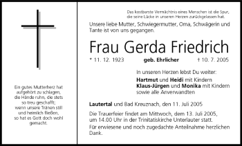 Anzeige von Gerda Friedrich von MGO