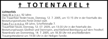 Anzeige von Totentafel vom 12.07.2005 von MGO