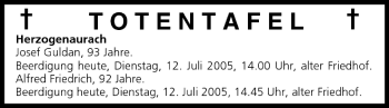 Anzeige von Totentafel vom 12.07.2005 von MGO
