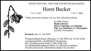 Anzeige von Horst Becker von MGO