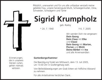 Anzeige von Sigrid Krumpholz von MGO