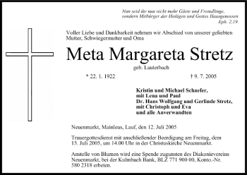 Anzeige von Meta Margareta Stretz von MGO