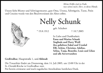 Anzeige von Nelly Schunk von MGO
