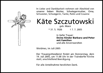 Anzeige von Käte Szczutowski von MGO