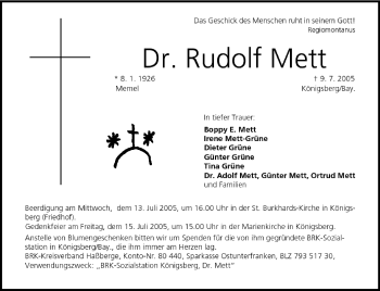 Anzeige von Rudolf Mett von MGO