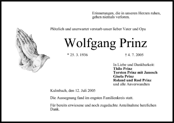Anzeige von Wolfgang Prinz von MGO
