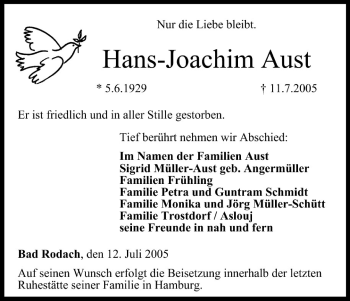 Anzeige von Hans-Joachim Aust von MGO