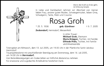 Anzeige von Rosa Groh von MGO