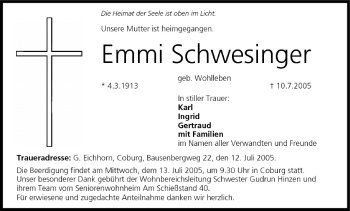Anzeige von Emmi Schwesinger von MGO