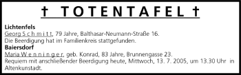 Anzeige von Totentafel vom 13.07.2005 von MGO