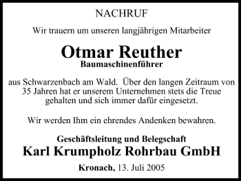 Anzeige von Otmar Reuther von MGO