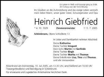 Anzeige von Heinrich Giebfried von MGO