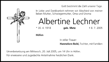 Anzeige von Albertine Lechner von MGO