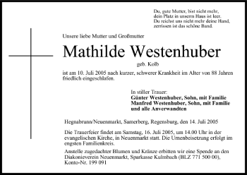 Anzeige von Mathilde Westenhuber von MGO