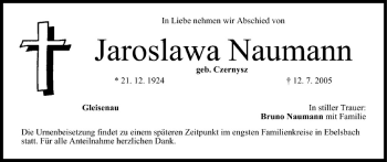 Anzeige von Jaroslawa Naumann von MGO