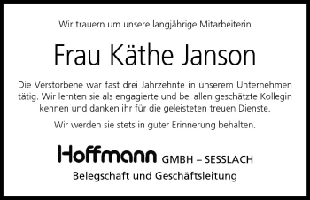 Anzeige von Käthe Janson von MGO