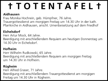 Anzeige von Totentafel vom 14.07.2005 von MGO